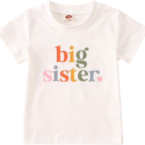 Colorful Big Sister Tee Big Sister Toddler Girls’ Short Sleeve T-Shirt Size 3T - Picture 2 of 6